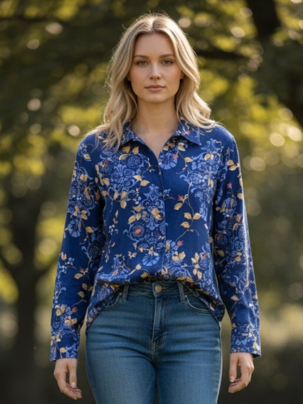 Liz Claiborne Liz &‎ Co Floral Button Up Top Sz L Blue #280B